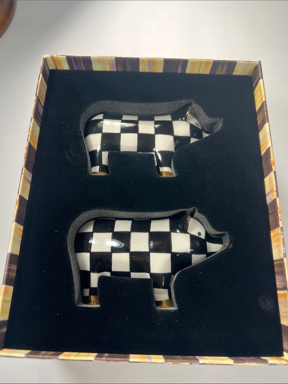 MacKenzie-Childs Black and White Checkered Pig Salt & Pepper Set